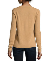 Neiman Marcus Cashmere Basic Pullover Sweater Camel