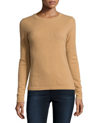 Neiman Marcus Cashmere Basic Pullover Sweater Camel