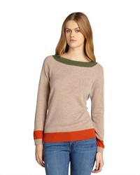 James Brown Hadley James Military Blue Colorblock Cashmere Boat Neck Sweater