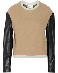 3.1 Phillip Lim Leather Sleeved Wool Blend Sweater