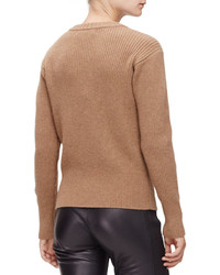 Burberry London Ribbed Sweater Whorn Chain Neckline Camel