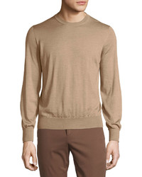 Brunello Cucinelli Long Sleeve Cashmere Blend Sweater Camel Beige