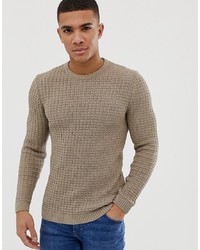 ASOS DESIGN Muscle Fit Textured Jumper In Tan