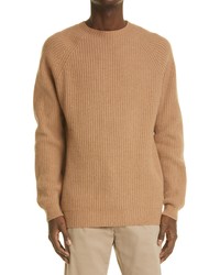 Sunspel Ribbed Lamswool Cashmere Crewneck Sweater