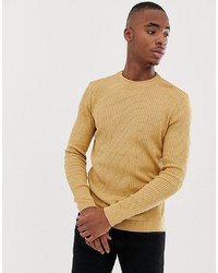 Bershka Slim Ribbed Jumper In Camel With Crew Neck