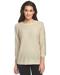 Notations Solid Embellished Pullover Sweater