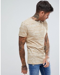 ASOS DESIGN Asos Muscle Fit T Shirt In Lightweight Knitted Jersey With Roll Sleeve In Tan