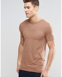 Asos Brand Muscle T Shirt With Crew Neck In Brown