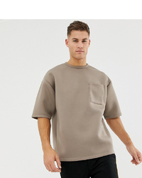 ASOS DESIGN Oversized T Shirt With Half Sleeve In Scuba Fabric With Pocket In Beige