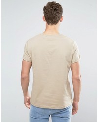 Asos T Shirt With Crew Neck And Roll Sleeve In Beige
