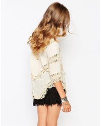 Spiritual Hippie Crochet Poncho Top With Mixed Fabric