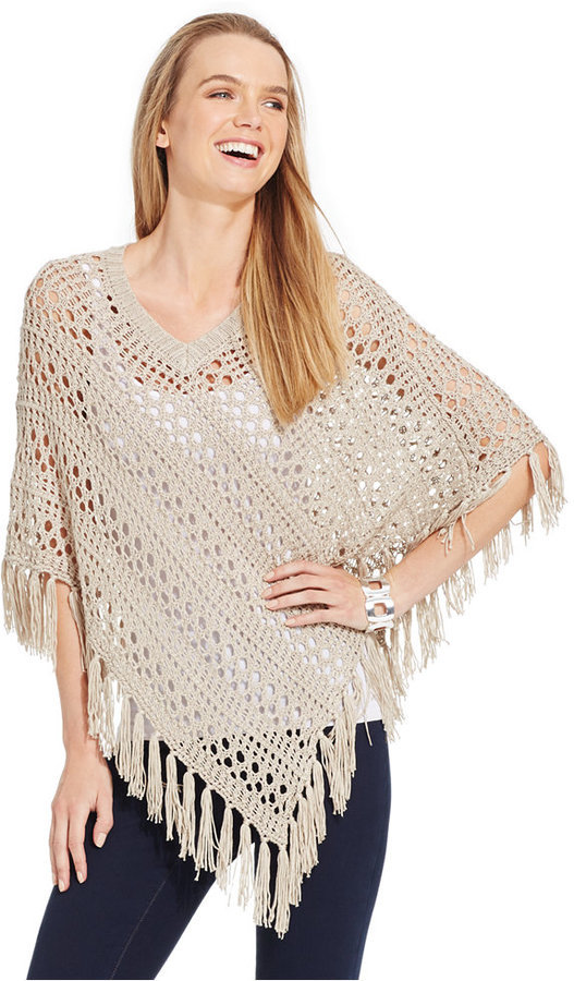 præmedicinering mover gentagelse Style&co. Style Co Crochet Fringe Poncho Only At Macys, $59 | Macy's |  Lookastic