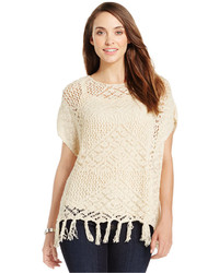 Style&co. Style Co Petite Fringed Crochet Poncho Top