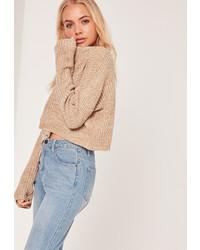 Missguided Camel Slouchy Cropped Sweater