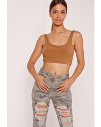 Missguided Ribbed Band Crop Top Nude