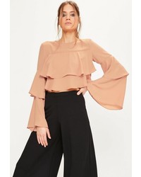 Missguided Nude Layered Frill Crop Top