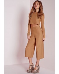Missguided High Waisted Crepe Culottes Camel