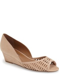 Tan Cutout Leather Wedge Pumps