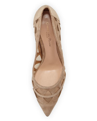 Gianvito Rossi Cutout Suede Pump Taupe