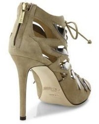 Jimmy Choo Keena 100 Cutout Suede Lace Up Sandals