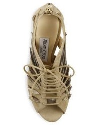Jimmy Choo Keena 100 Cutout Suede Lace Up Sandals