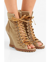 Chloé River Canvas And Leather Wedge Ankle Boots