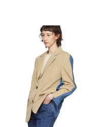 PushBUTTON Beige And Blue Mixed Fabric Blazer