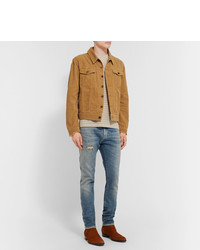 Saint Laurent Slim Fit Distressed Cotton Corduroy Jacket