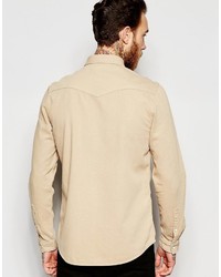 Asos Brand Western Denim Shirt In Camel With Long Sleeves In Regular Fit