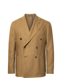 Rubinacci Brown Double Breasted Linen Suit Jacket