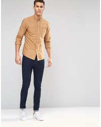 Asos Brand Oxford Shirt In Camel With Long Sleeves In Regular Fit