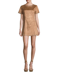 Glamorous Faux Suede A Line Dress With Grommet Trim Tan