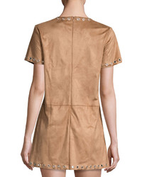 Glamorous Faux Suede A Line Dress With Grommet Trim Tan