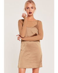 Missguided Long Sleeve Mesh Top 2 In 1 Dress Nude