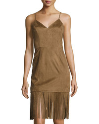 Tularosa Lucky Faux Suede Fringed Dress Camel