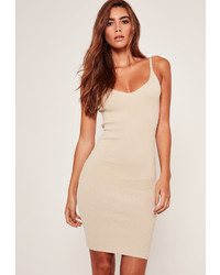 Missguided Strappy Ribbed Mini Dress Camel