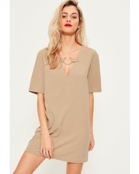 Missguided Nude Oversized Metal Ring Detail Short Sleeve Dress