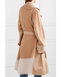 Koché Paneled Cotton Jersey Twill And Hammered Satin Trench Coat