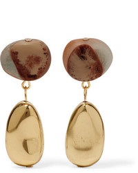 Dinosaur Designs Short Mineral Gold Tone Resin Earrings Brown