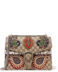 Gucci Dionysus Medium Appliqud Embellished Coated Canvas And Snake Shoulder Bag Beige