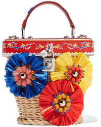 Dolce & Gabbana Escape Beauty Embellished Wicker Shoulder Bag Beige