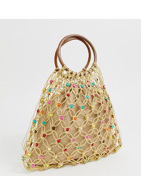 South Beach Beaded Bag With Wooden Handle And Bright Beads