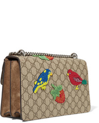 Gucci Dionysus Small Embellished Coated Canvas And Suede Shoulder Bag Beige