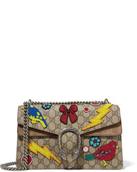 Gucci Dionysus Small Embellished Coated Canvas And Suede Shoulder Bag Beige