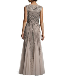 LM Collection Glitter Embellished Trumpet Gown Beige