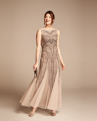 LM Collection Glitter Embellished Trumpet Gown Beige