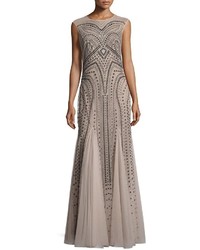 LM Collection Glitter Embellished Trumpet Gown Beige