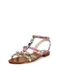 Tan Embellished Flat Sandals