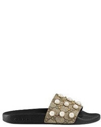 Gucci Pursuit Imitation Pearl Embellished Slide Sandal