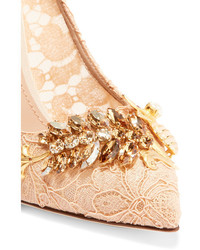 Dolce & Gabbana Embellished Corded Lace Pumps Blush
